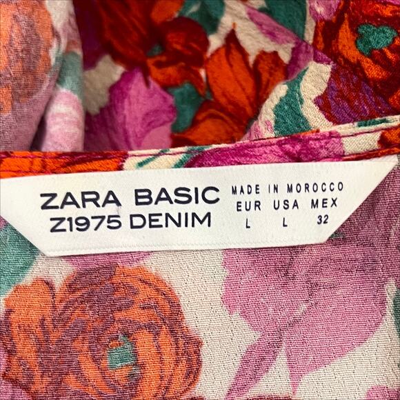 Zara Pink and Red Floral Print Short Sleeve Mini Wrap Dress Size Large - Picture 8 of 9